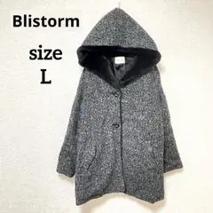 ブリストーム フード付き ツイード調コート 2つボタン グレー系 L