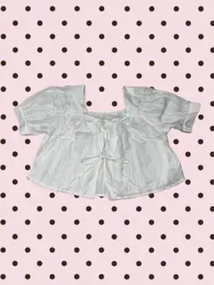 ホワイト ストライプ 半袖ブラウス Fサイズ