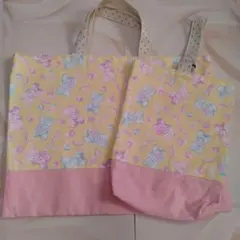 ハンドメイド　レッスンバッグ　シューズケース　セット　入園　入学　くま　女の子