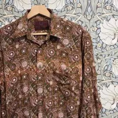 ビンテージ 幾何学模様 総柄長袖シャツ　イタリア製　Lサイズ