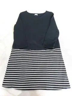 イナ ina 黒・白ボーダー 長袖チュニック カットソー ワンピース コットン