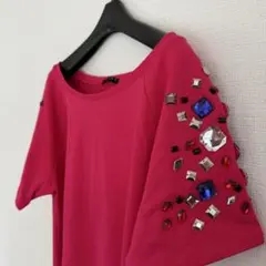 Sisley ビジュー装飾トップス ピンク 半袖のサムネイル