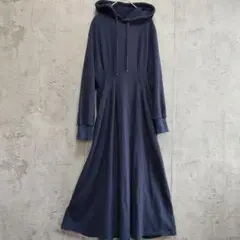 セゾンドパピヨン　ウエストタックカットソーパーカーワンピース　スウェット　紺　L