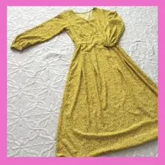 GU 小花柄ワンピース マスタードカラー 長袖 Sサイズ