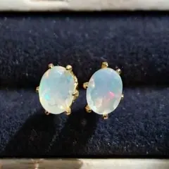 ✧天然石エチオピアオパール4.0×3.0mm✧Ⅺ　ピアス　ステンレス