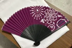 赤紫色 花柄 扇子 専用ケース付き