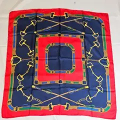 【美品】セリーヌ スカーフ 馬具 チェーン 紺 赤 オールドセリーヌ