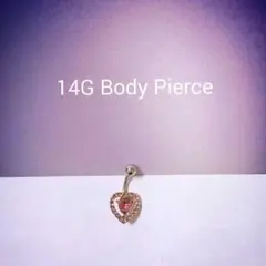 ◆新品◆へそピ 14G ハート*ピンク*ストーン◆