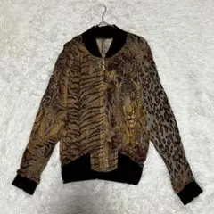 【美品】伊太利屋 個性的 レオパード アニマル ブルゾン カーディガン 透け感