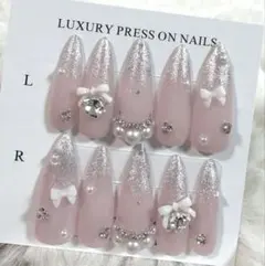 ネイルチップ　マグネット　グラデ　ワンホン　韓国　リボン　ハート