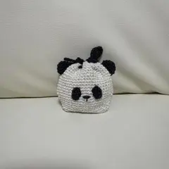 手編み パンダのミニ巾着袋