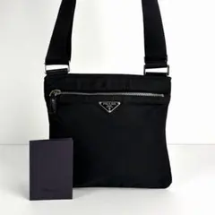極美品 PRADA プラダ ショルダーバッグ テスートナイロン レザー ブラック