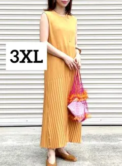 GU リブニットワンピース オレンジ 黄色 3XL 大きいサイズ