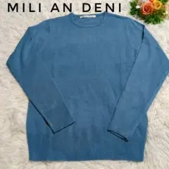 mili an deni 青 長袖ニットセーター柔らかい 手洗いOK シンプルM