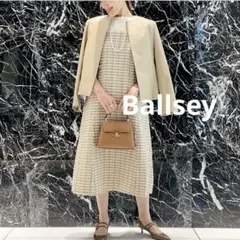 Ballsey　ニットコンビツイード フレンチスリーブワンピース　34号ベージュ
