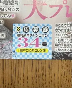 週刊少年チャンピオン 直筆サイン入りチェキ応募券 乃木坂46 瀬戸口心