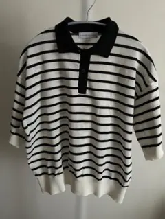 SEASON REASON ボーダー　ニットポロ　5分袖　 LL しまむら