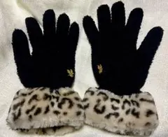 ヒョウ柄ファー黒手袋