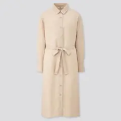 【美品】UNIQLO ユニクロ ベルテッドロングシャツワンピース XS