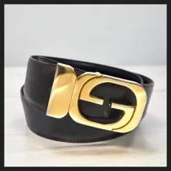 GUCCI レザーベルト ブラック ダブルGバックル ゴールドカラー