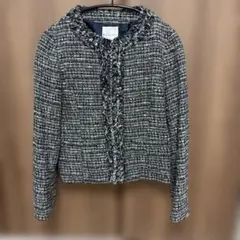 KUMIKYOKU ノーカラージャケット S3 紺ホワイト