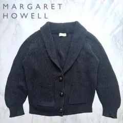 【美品】マーガレットハウエル　ショールカラー　カーディガン　くるみボタン　麻 黒