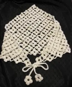 お花モチーフバブーシュカ　ヘッドドレス　かぎ編み　ハンドメイド　韓国風