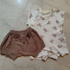くま柄半袖ロンパース＆くまさんパンツ