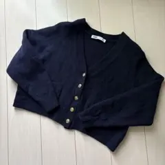 ZARA ザラ　ネイビー Vネック カーディガン　ゴールドボタン