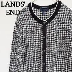 ランズエンド 千鳥格子 カーディガン クルーネック 長袖 M 黒白 綿 上品のサムネイル