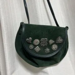 ヴィンテージ スエード ハンドバッグ グリーン 森ガール