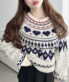 moment＋ 5G ハート柄求心ジャガードニットプルオーバー L