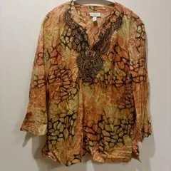 1点のみ❣️CHARTER CLUB 柄シャツ 七分袖シャツ　オシャレ　秋