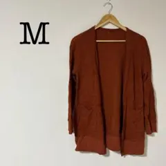 Mサイズ オレンジ ワッフル編み カーディガン 可愛い シンプル レトロ 秋冬