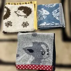 未使用❣️ハリネズミと犬デザインタオルハンカチ３枚セット
