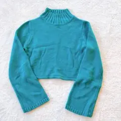 最終価格 GRL ニットトップス グリーン ハイネック クロップド L