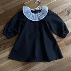 Lycée mine. フリル付き黒ワンピース 100cm