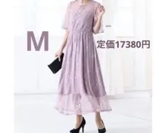 総レース膝丈ワンピースドレス　M ピンク　フラワーレース　結婚式二次会　kana