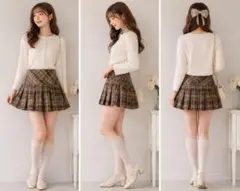 【M DOLLY】チェック柄プリーツミニスカート ブラウン XS Y2K 秋服