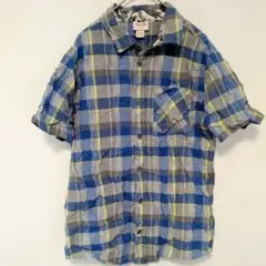 Mossimo 【XL】 モッシモ半袖 チェック柄 シャツ 青 灰色 黄色のサムネイル