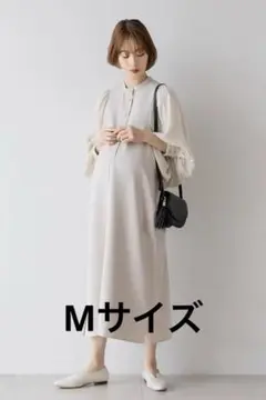 マタニティから産後も使える 授乳が簡単 バルーンスリーブワンピースM〈ベージュ〉