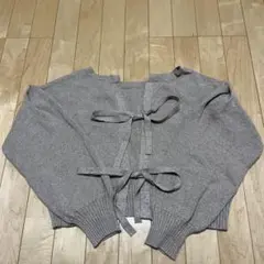 【mystic】ラメベージュ ニットカーディガン リボン付き 長袖