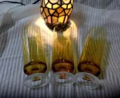 アンバーグラス　昭和レトロ　当時物　グラス3個　1970年代 喫茶店 ④★