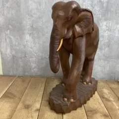 4F 【希少】象 木彫り 置物 特大 オブジェ 縁起物 アジアン エスニック 手