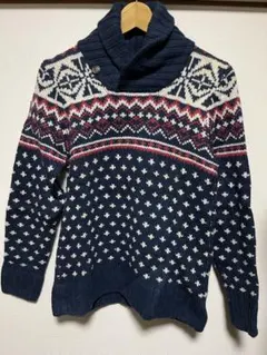 ニットセーター タートルネック ノルディック柄 H&M ネイビー S size