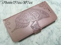 手帳型 iPhone7Plus/8Plus 用 ケース 蝶 花柄 ピンクゴールド