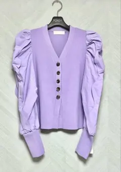 新品未使用タグ付き　CELFORD パープル　パフスリーブ ニットカーディガン