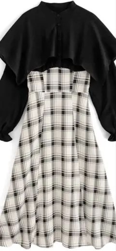 GRL チェック柄ドッキングケープカラーワンピース