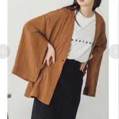 hunch ハンチ ジャケット ノーカラー 無地 レーヨン ブラウン 薄手のサムネイル