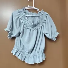 フィント　Tシャツ　ブラウス　　サックス　水色　夏服